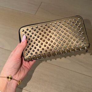 CHRISTIAN LOUBOUTIN Panettone Metallic Gold Leather Long Zip Wallet
